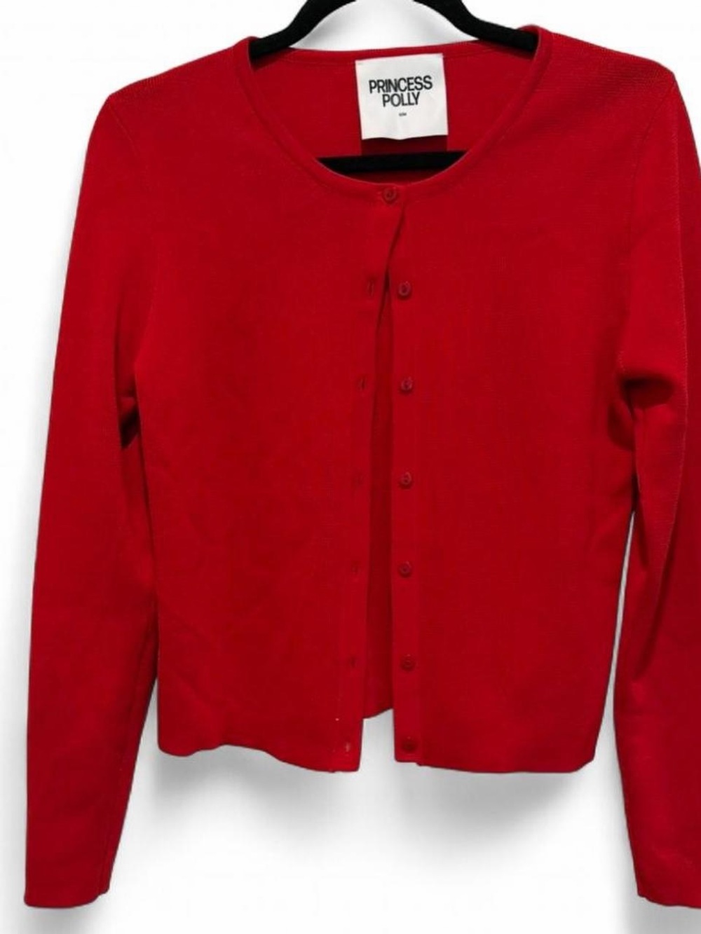 Princess Polly Red Button-Front Crewneck Cardigan S/M
